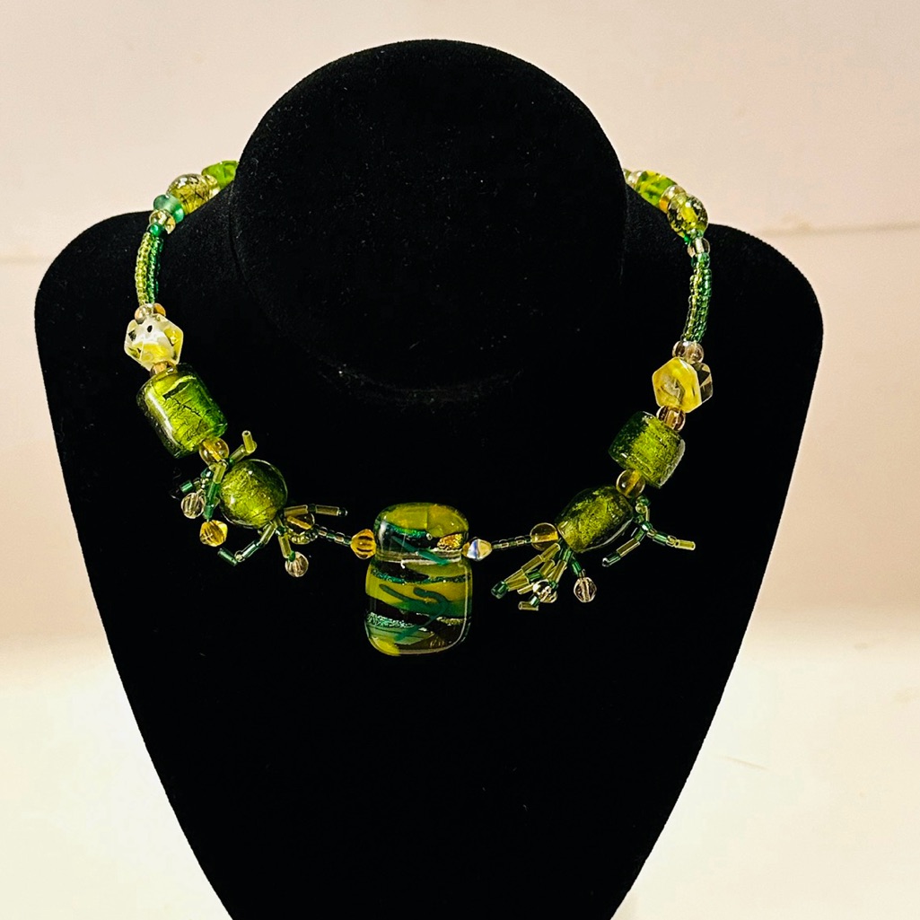 Vintage Murano Glass Green Beaded Necklace